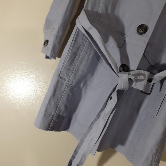 CABI Linen blend ESSENTIAL LAVENDER RUSSIAN BELTED TRENCH COAT S, measured - Picture 6 of 10